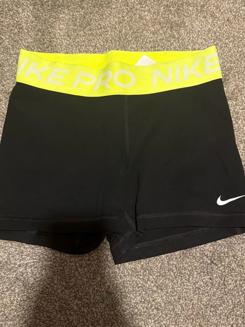 Nike Black Compression Shorts with Neon Yellow Logo Waistband